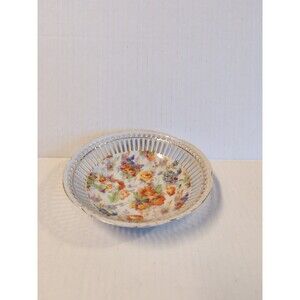 Bowl Trinket Dish Vintage Germany Floral Reticulated 6 Inch